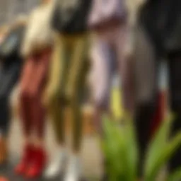 A variety of stylish leggings displayed in a fashion setting.