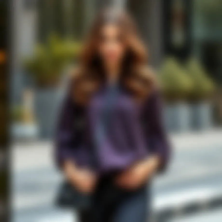 Elegant baby-collar tunic displayed in a fashion-forward setting