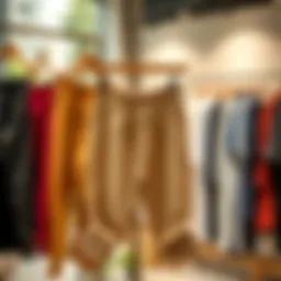 Stylish elastic waist pants on a hanger
