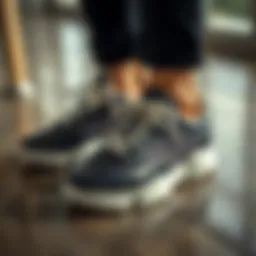 Elegant white-soled sneakers on a stylish surface