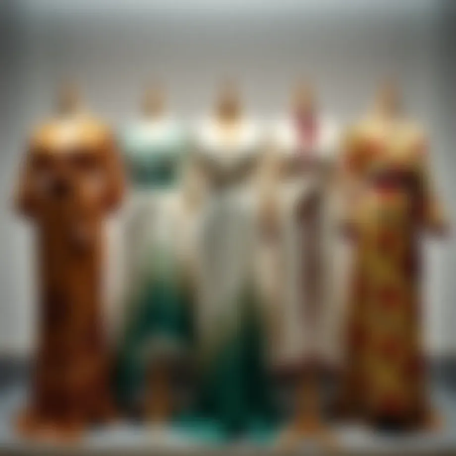 Elegant display of Italian silk dresses showcasing unique designs and craftsmanship.