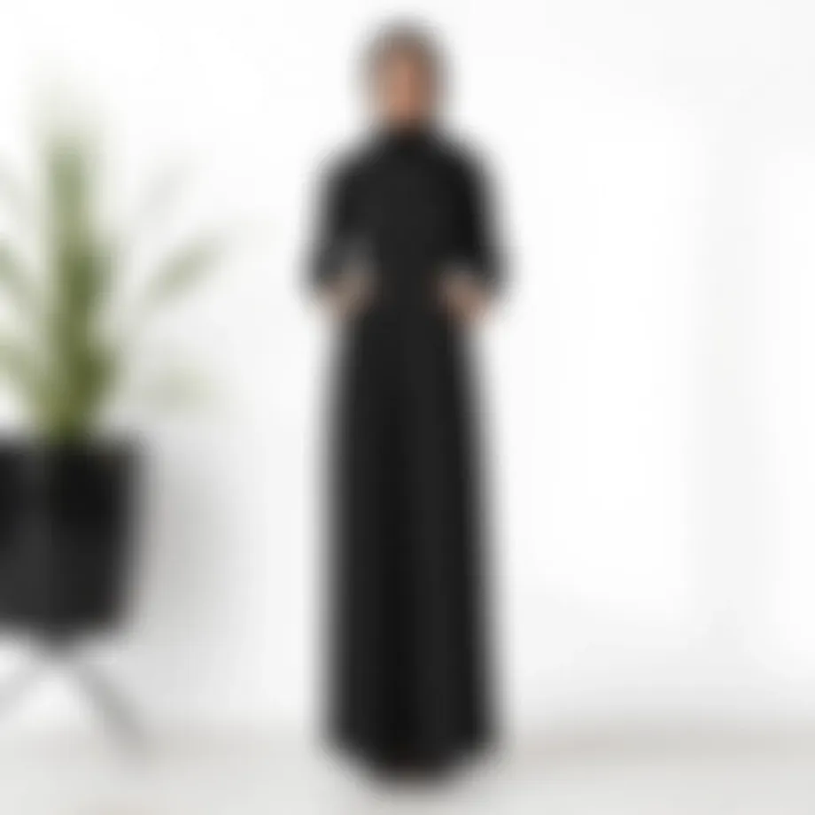 Elegant design of a modern overall dress for modest fashion.