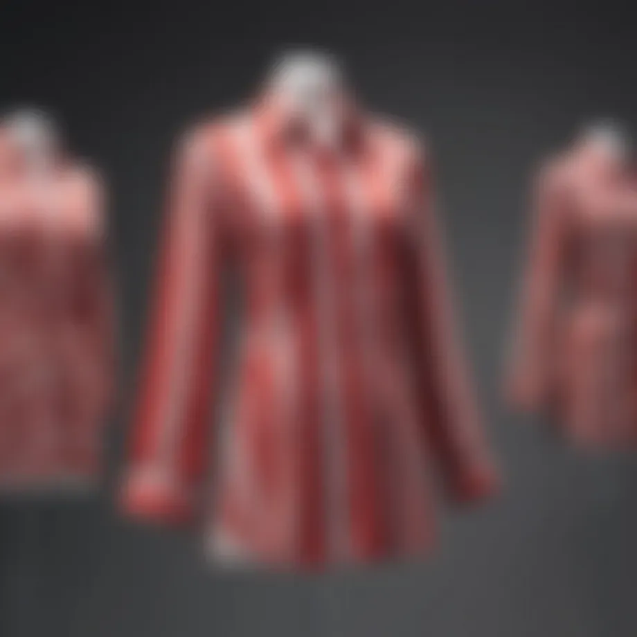 Elegant red striped tunic displayed on a mannequin