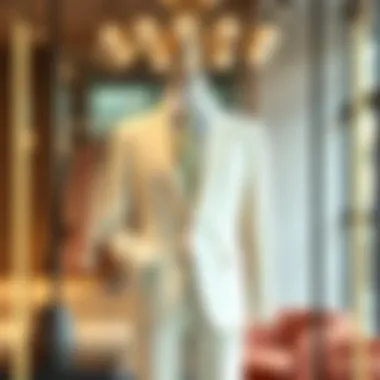 Elegant Cream Suit Display Elegant cream suit displayed on a mannequin in a chic setting