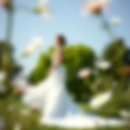Elegant midi wedding dress in an outdoor setting