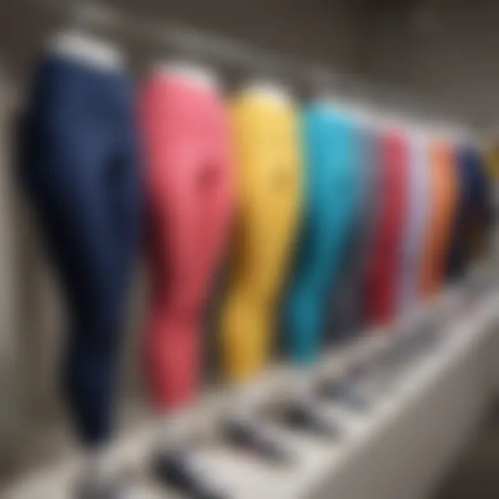 Different types of sports capris arranged on a stylish display