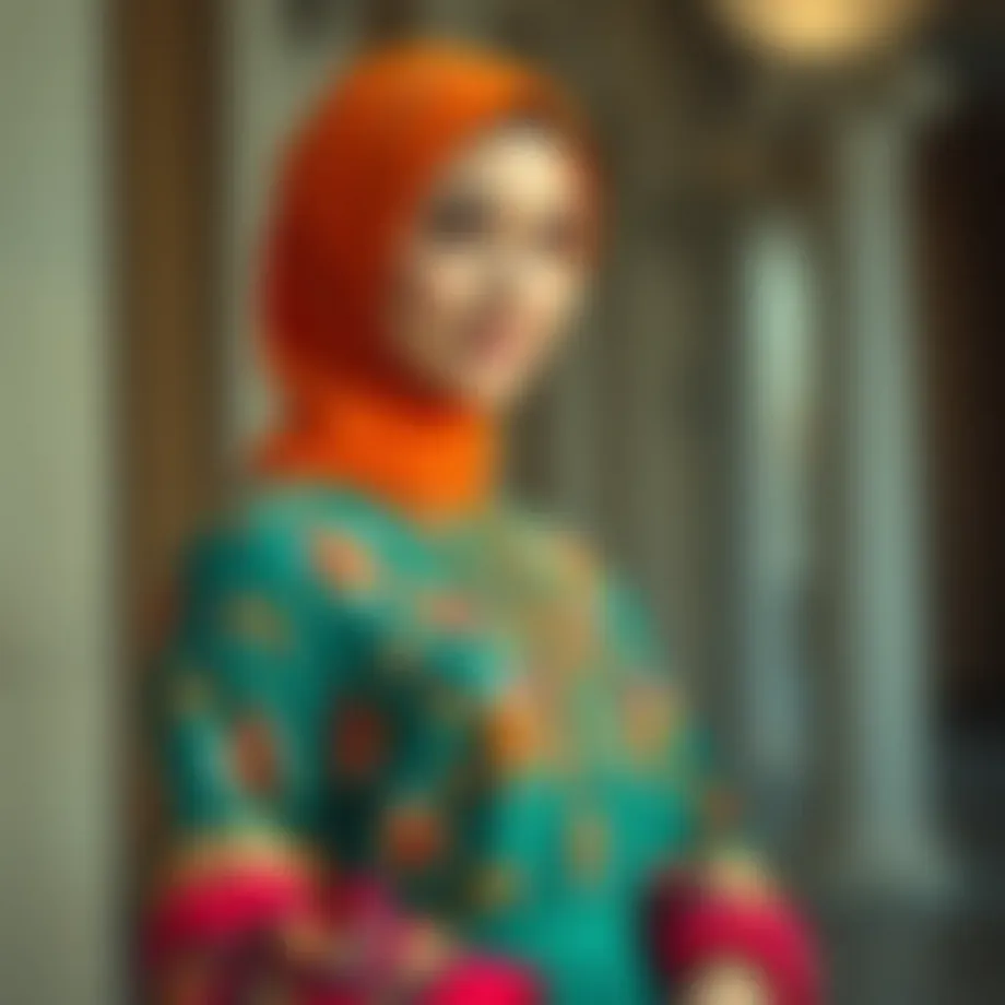 Elegant hijab dress design featuring vibrant colors
