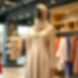 Elegant hijab dress showcased on a mannequin in a boutique setting