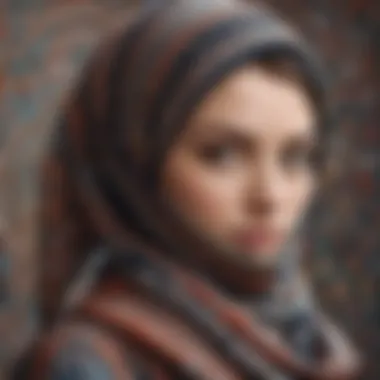Intricate Patterns of Headscarves Detailed view of intricate patterns on a headscarf.