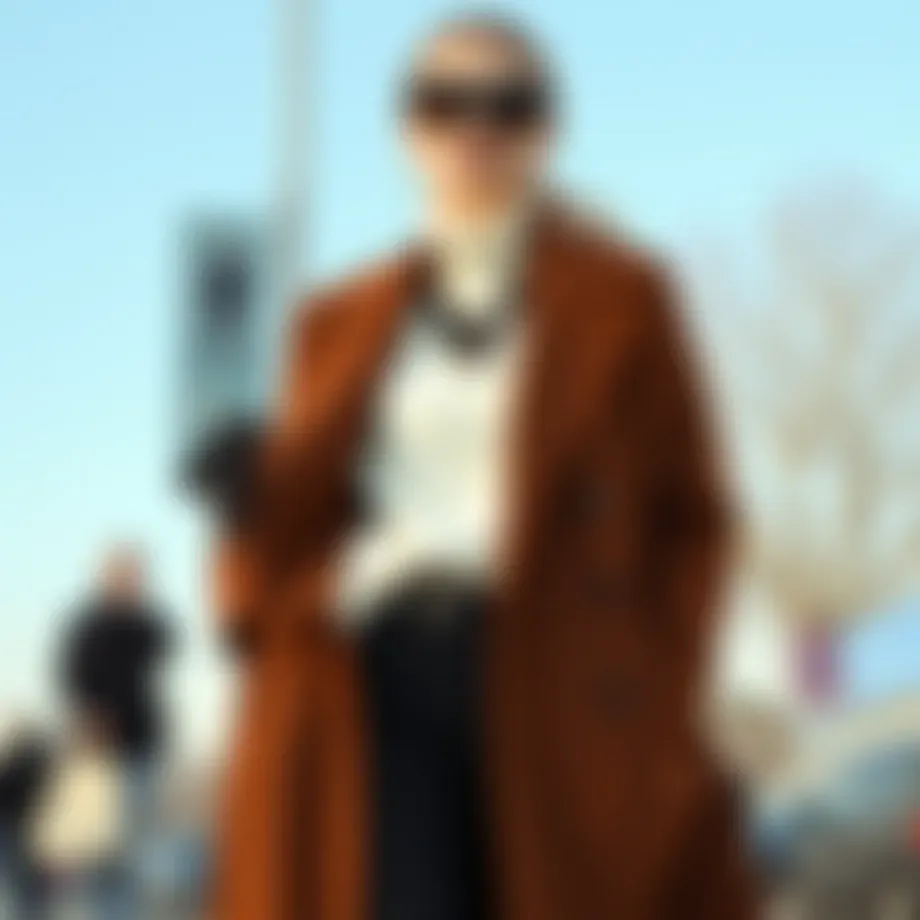 Elegant outfit combining a long coat with accessories
