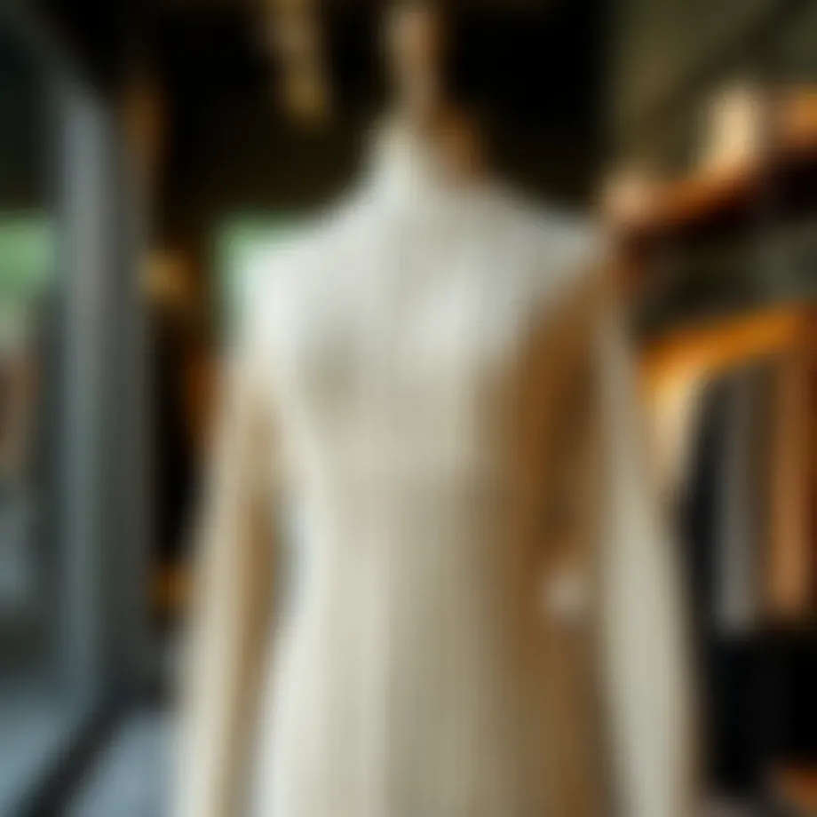 A cozy knitted dress displayed on a mannequin in a chic boutique setting