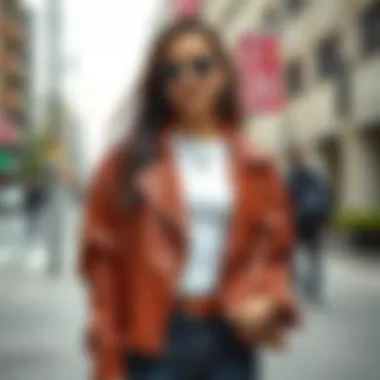 Stylish individual showcasing a batwing jacket in an urban setting