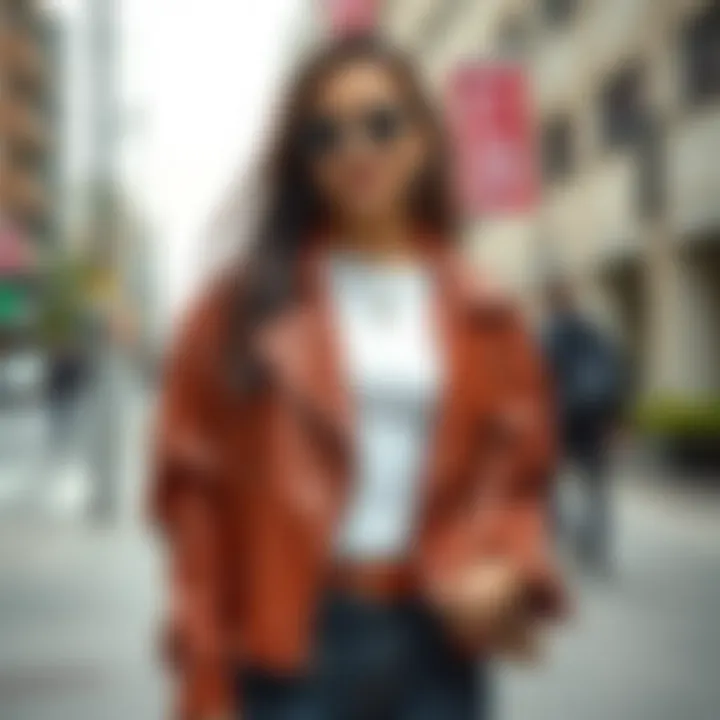 Stylish individual showcasing a batwing jacket in an urban setting